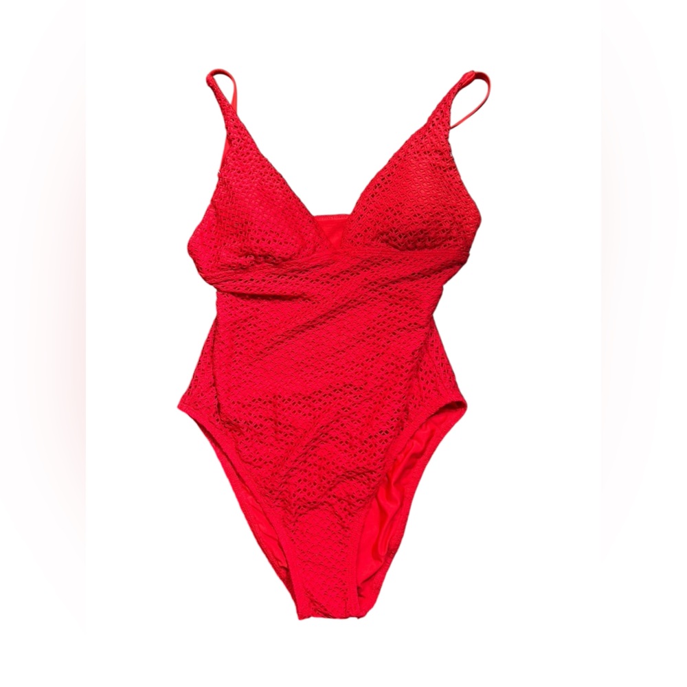 SPLENDID V front crochet one piece swimsuit size Small style SP62814M NWT - Picture 3 of 7